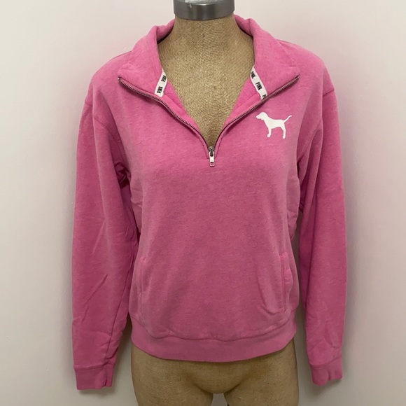 PINK Victoria's Secret Sweaters - VS PINK Pink Quarter Zip Dog Logo Sweatshirt